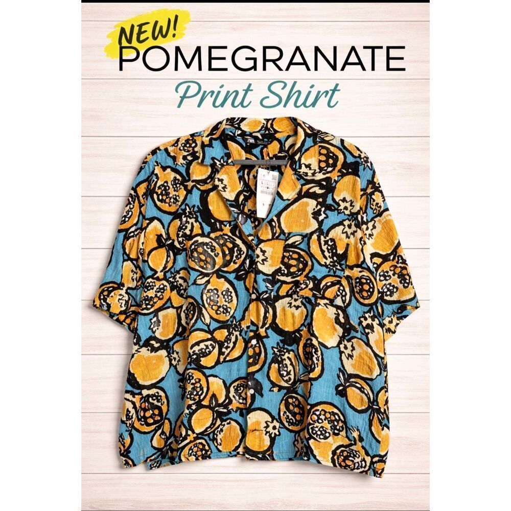 Zara pomegranate print button up size L NWT